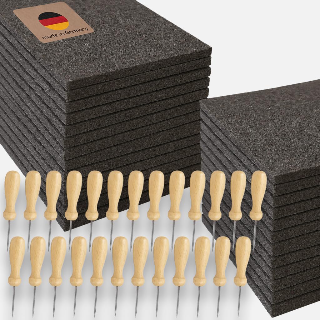mikiprojekt 25 x Prickel Set Children - Made in Germany - 25 x Ergonomic Wooden Pricking Needles + 25 x Felting Pads (20 x 15 x 1 cm) - XXL Prickling Set for Groups - Great Price - Safe Tingling