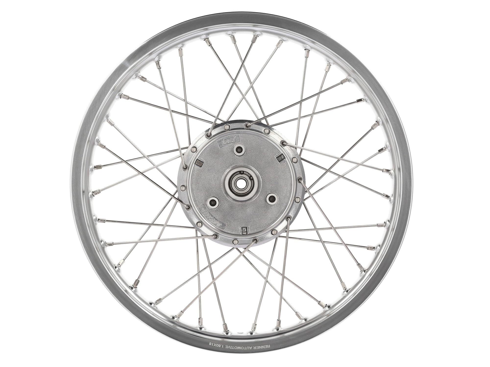 Speichenrad 1,6 x 16" Alufelge poliert + Edelstahlspeichen, mit verstärkte