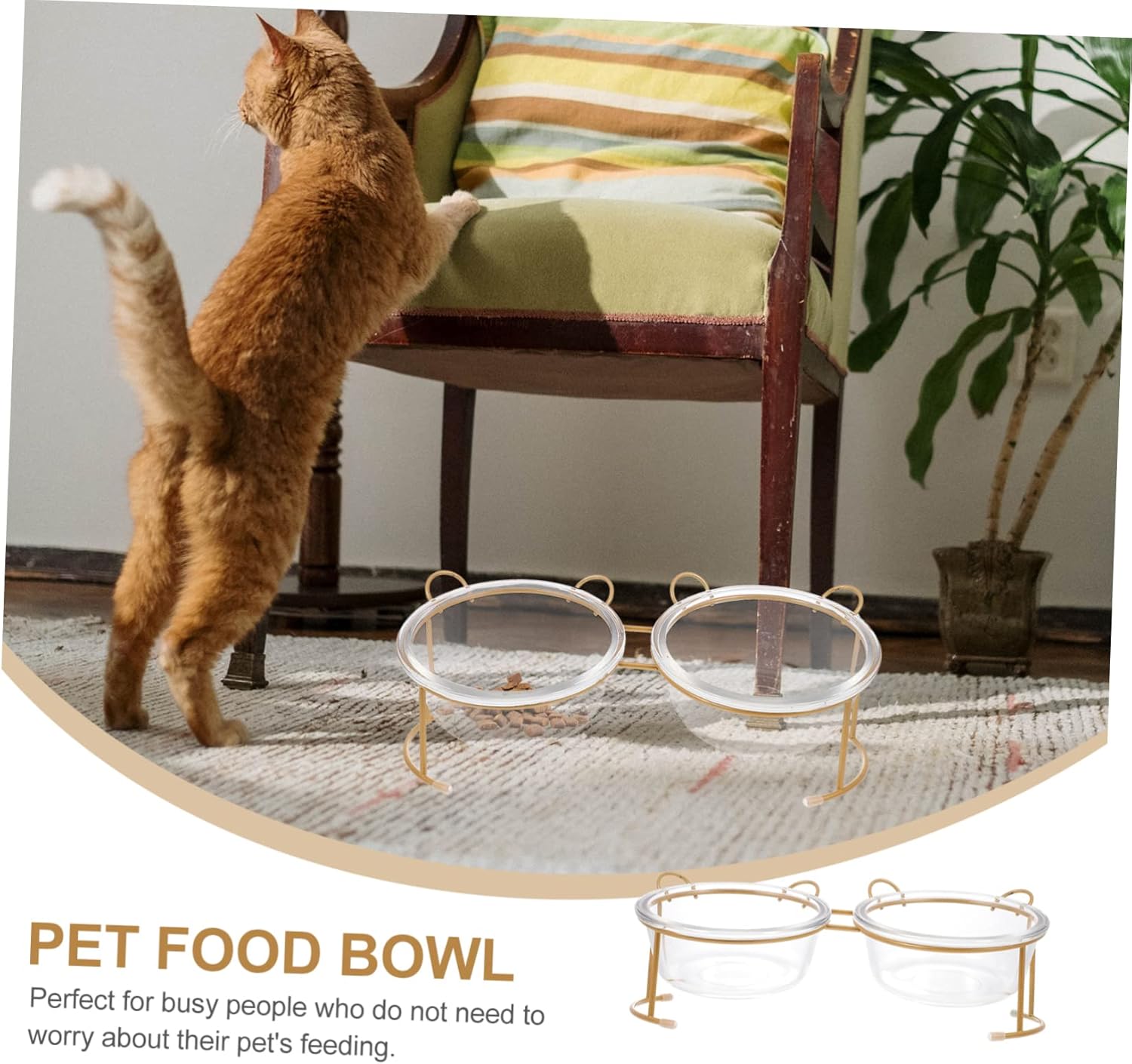 Glass Cat Bowl Stand Elevated Pet Feeding Bowl for Cats Dogs Sturdy Easy to Clean