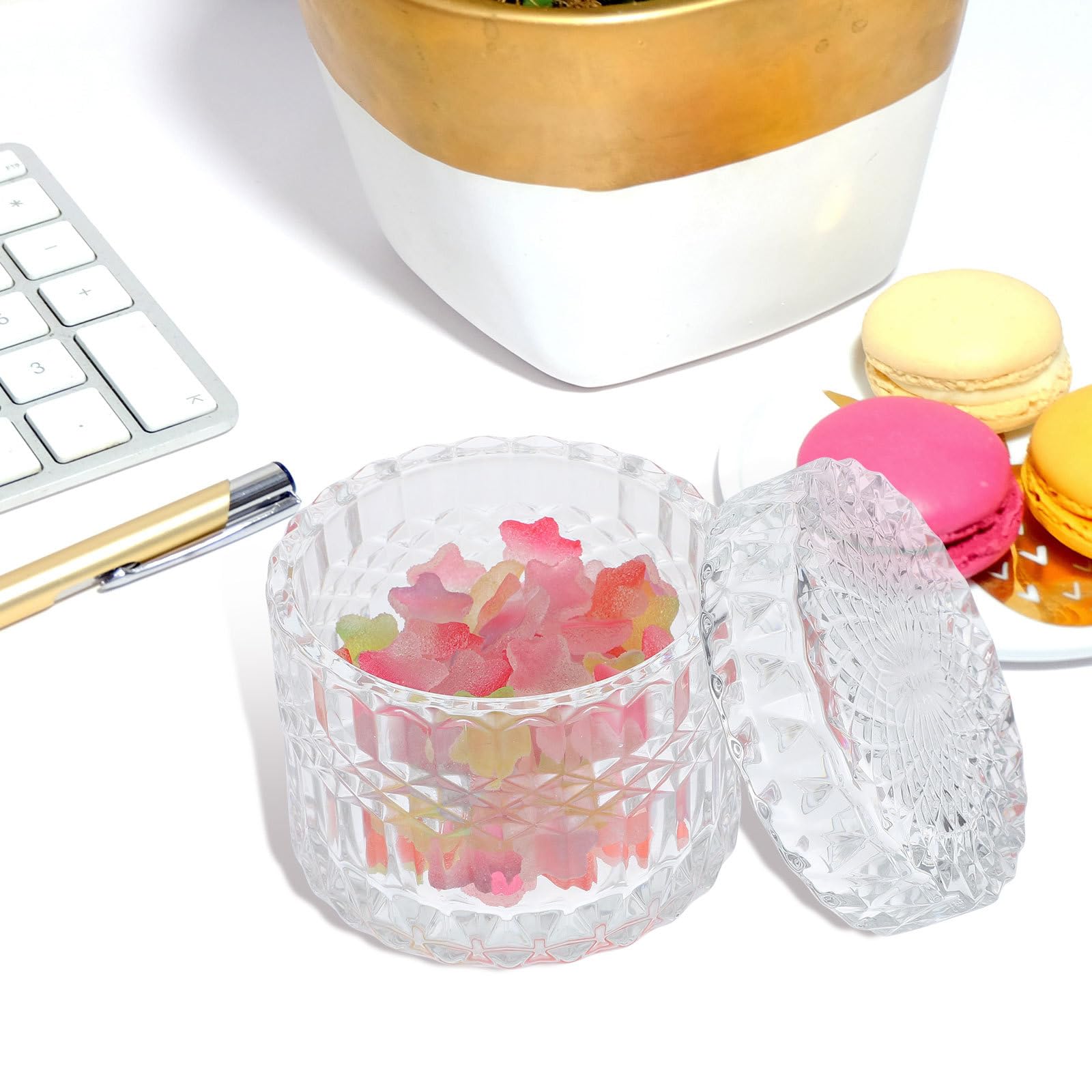 Barattolo di Vetro Trasparente con Coperchio Ermetico, Contenitore per Caramelle e Snack, Porta Candele e Tè, Barattolo da Cucina Decorativo per Conservazione Alimenti e Uso