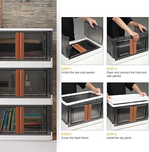 Miniatura 8 de AJP Distributors Paquete de 3 contenedores de almacenamiento apilables de 8.5 galones con tapas y puertas, contenedores plegables de plástico,