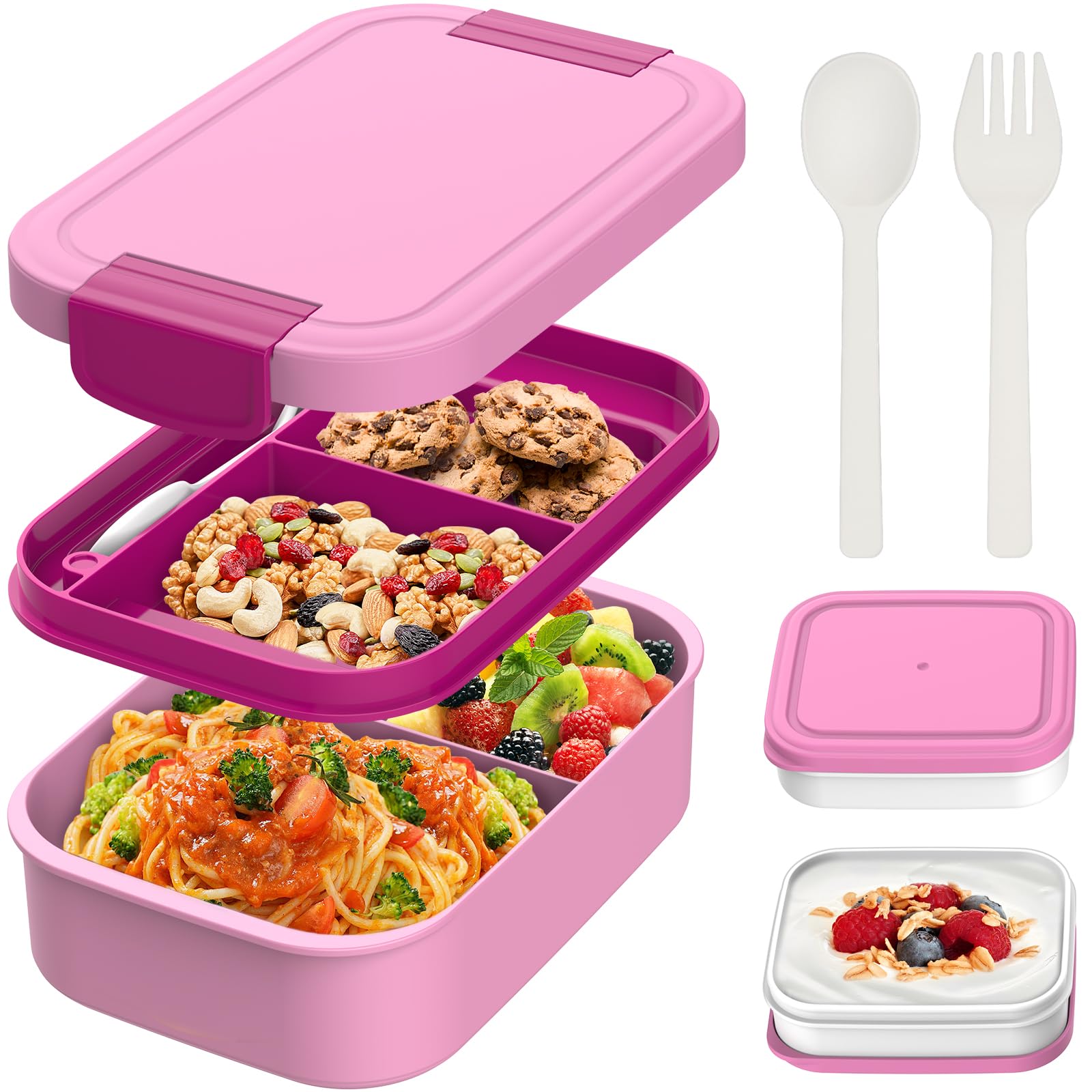 BIBURY Brotdose für Kinder und Erwachsene Mit Fächern, 1960 ML BPA-Frei, Auslaufsicher Lunchbox, Bento Box Mit Besteck und Saucenbox für Schule, Picknick & Unterwegs