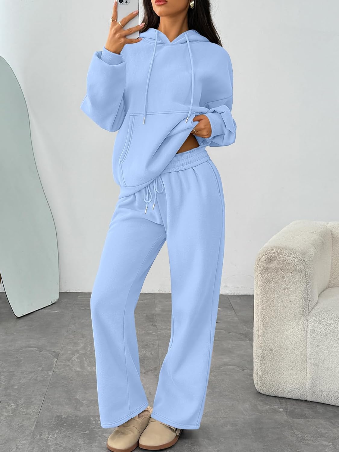 Trendy Queen Womens 2 Piece Outfits Lounge Fall Fashion Sets Oversized Sweatshirts Wide Leg Pants Sweatsuits Winter Clothes - Image 3