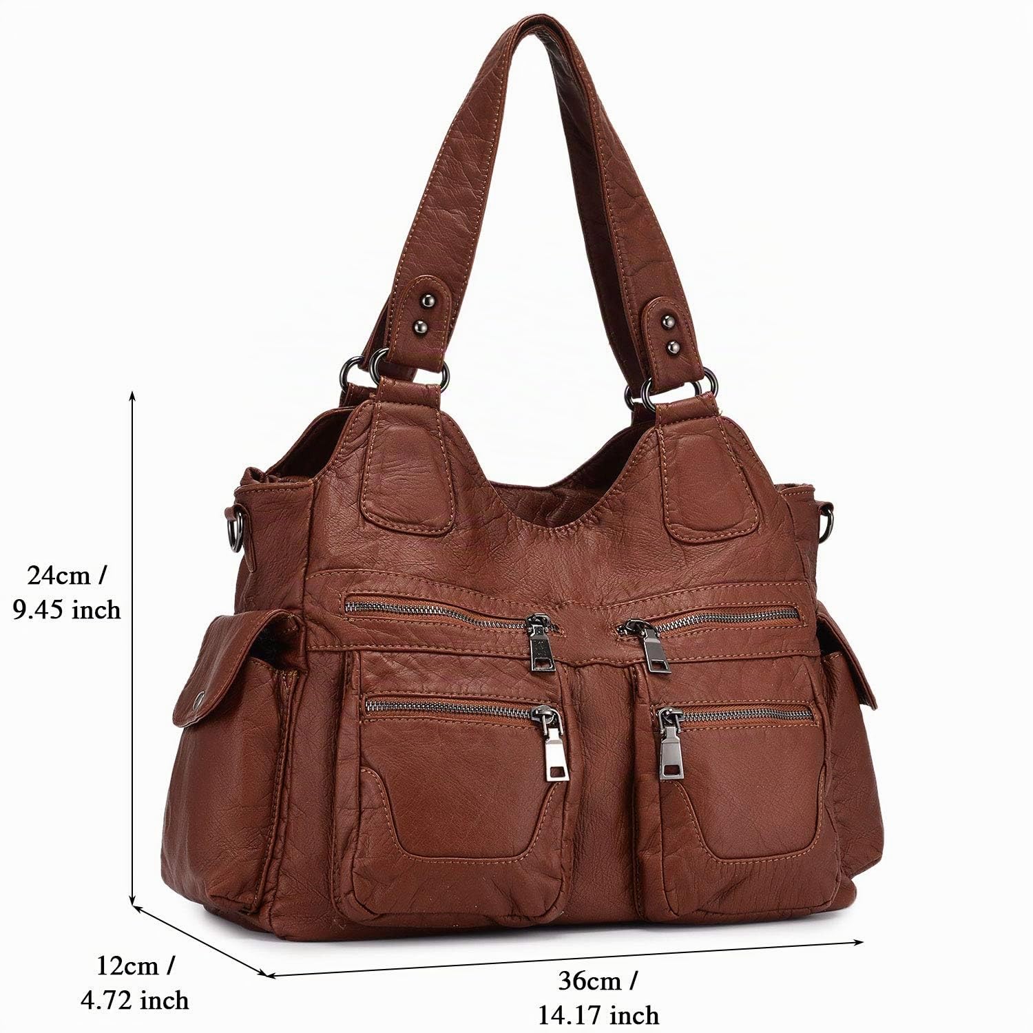 BAIGIO Borsa da donna in morbida pelle lavata Hobo borsa a tracolla a tracolla con manico superiore borsa da donna con tracolla staccabile