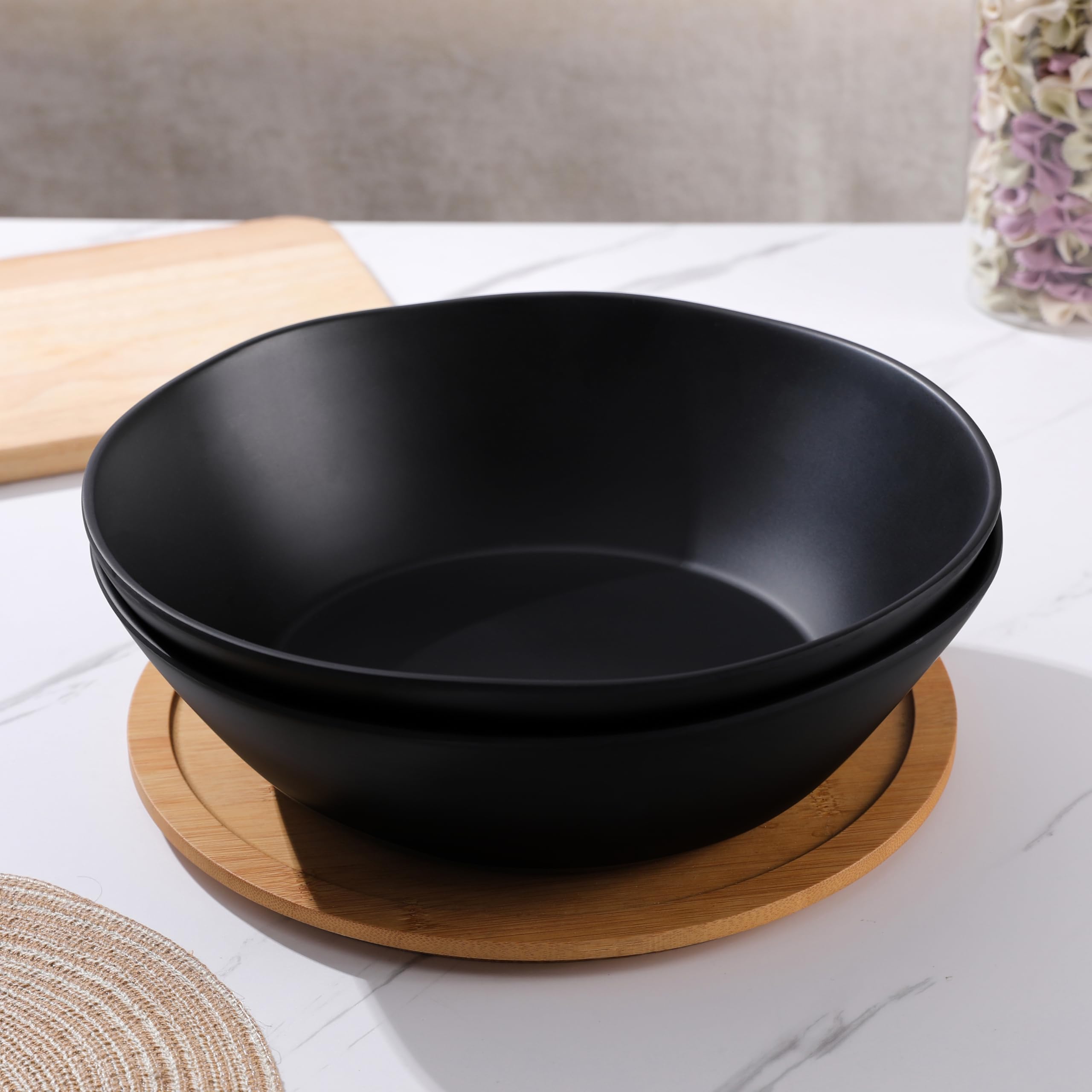 Große Salatschüsseln aus Melamin, 30,5 cm, unzerbrechliche Servierschalen für Salate, Obst, Nudeln, Unterhaltung, Dinnerpartys, spülmaschinenfeste Schüsseln, BPA-frei, 2 Stück, Mattschwarz