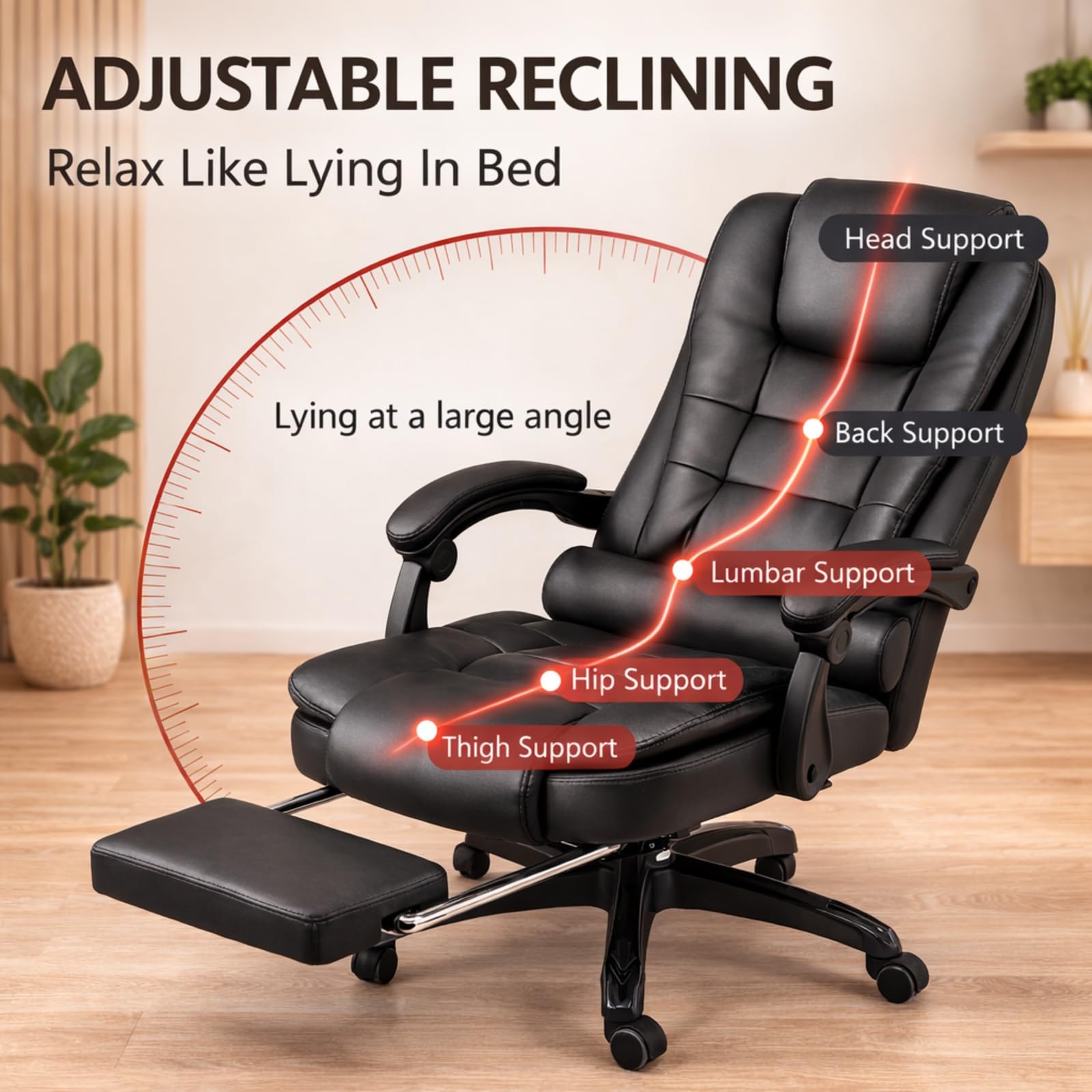 Krzesło biurowe – ergonomiczne krzesło biurkowe z podparciem lędźwiowym zagłówek, regulowane, wyściełane podłokietniki, wygodna poduszka do siedzenia, wysokie oparcie, krzesło kierownicze
