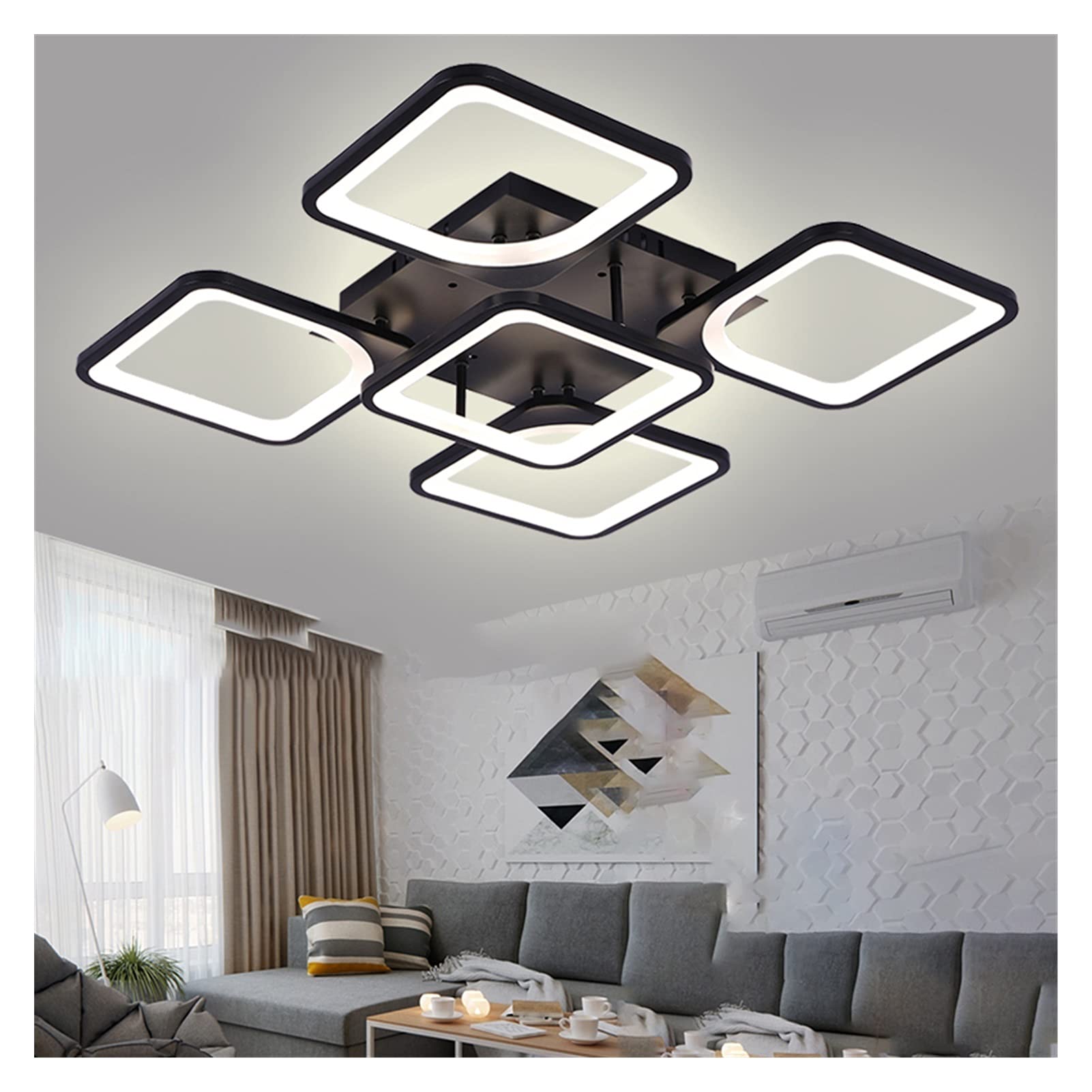 Lampa wisząca, nowoczesny żyrandol LED, oświetlenie kompatybilne z salonem, jadalnią, kuchnią, sypialnią, domem, prostokątnym czarnym sufitem wewnętrznym, jasnym kryształem K9 (białe, 4 i 1)