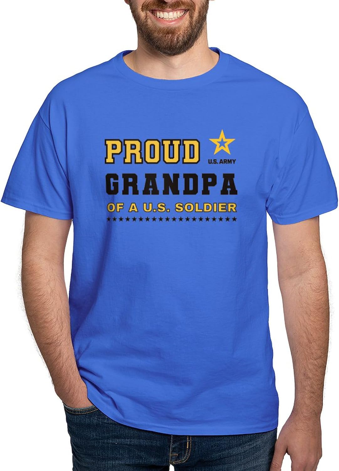 CafePress Proud Grandpa of A Soldier Black and Gold T Shirt Men's 100% Cotton, Classic Graphic Dark T-Shirt