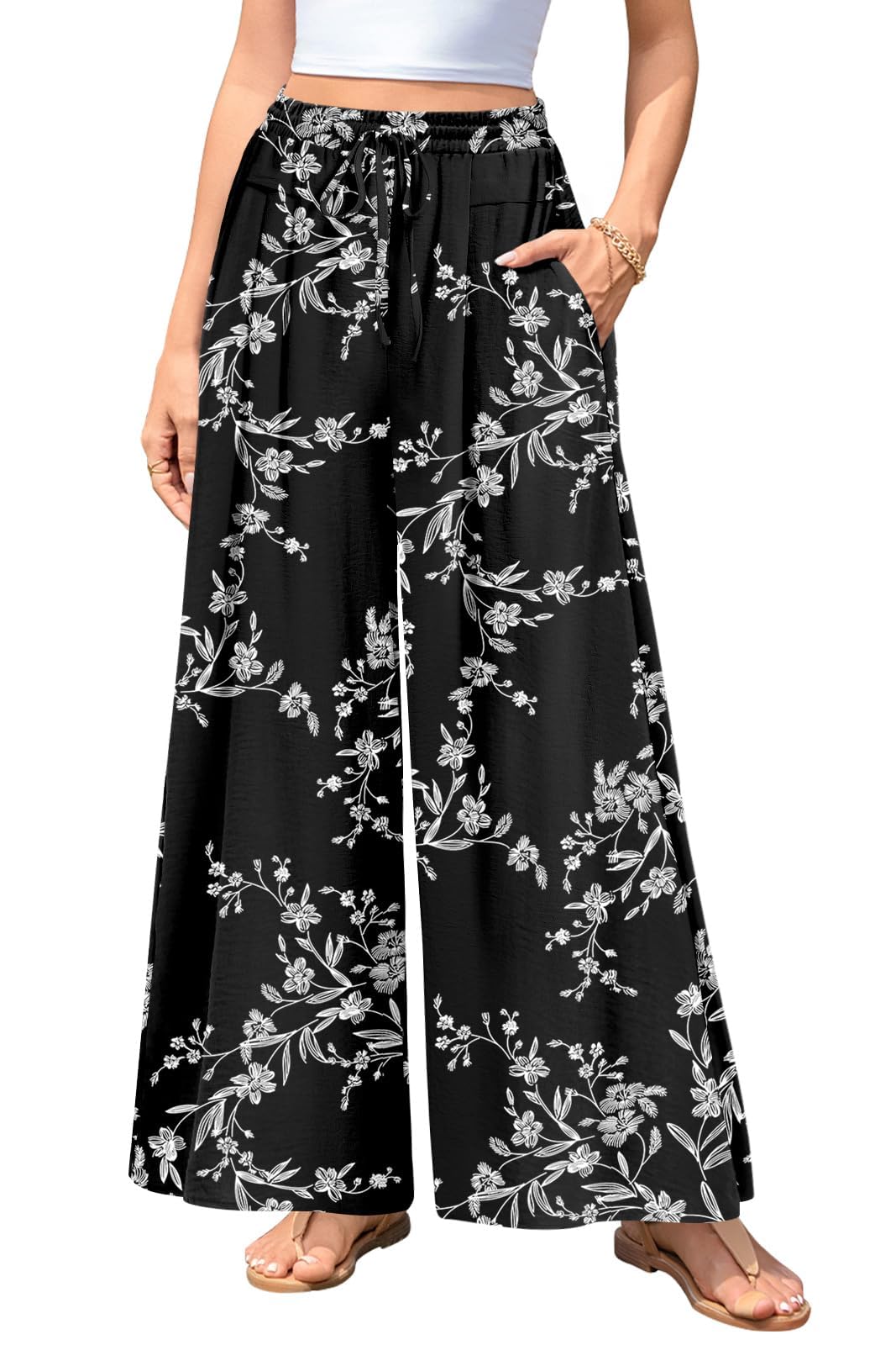 aodemo women39s palazzo pants dressy wide leg pants high waist casual beach flowy culottes with pockets