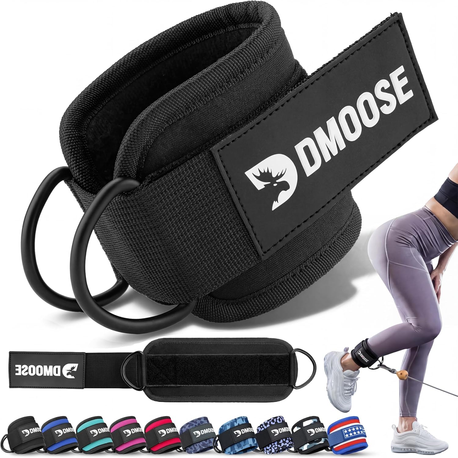 DMoose Ankle Strap for Cable Machine - One Size Fit with Premium Padding, Workout Kickback Ankle Cuffs, Ankle Bands for Working Out, Booty Workouts, Leg Extension, Hip Abductors & Lower Body Exercises