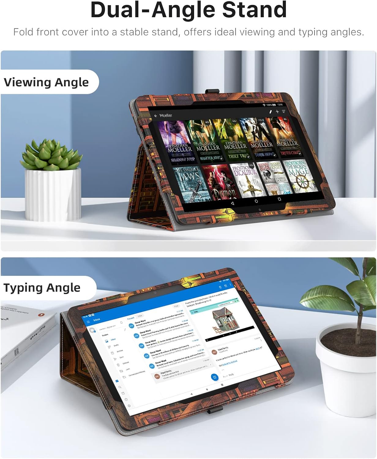 MoKo Case Fits All-New Kindle Fire HD 10 & 10 Plus Tablet (11th Generation, 2021 Release) 10.1" - Slim Folding Stand Cover with Auto Wake/Sleep, Retro Library