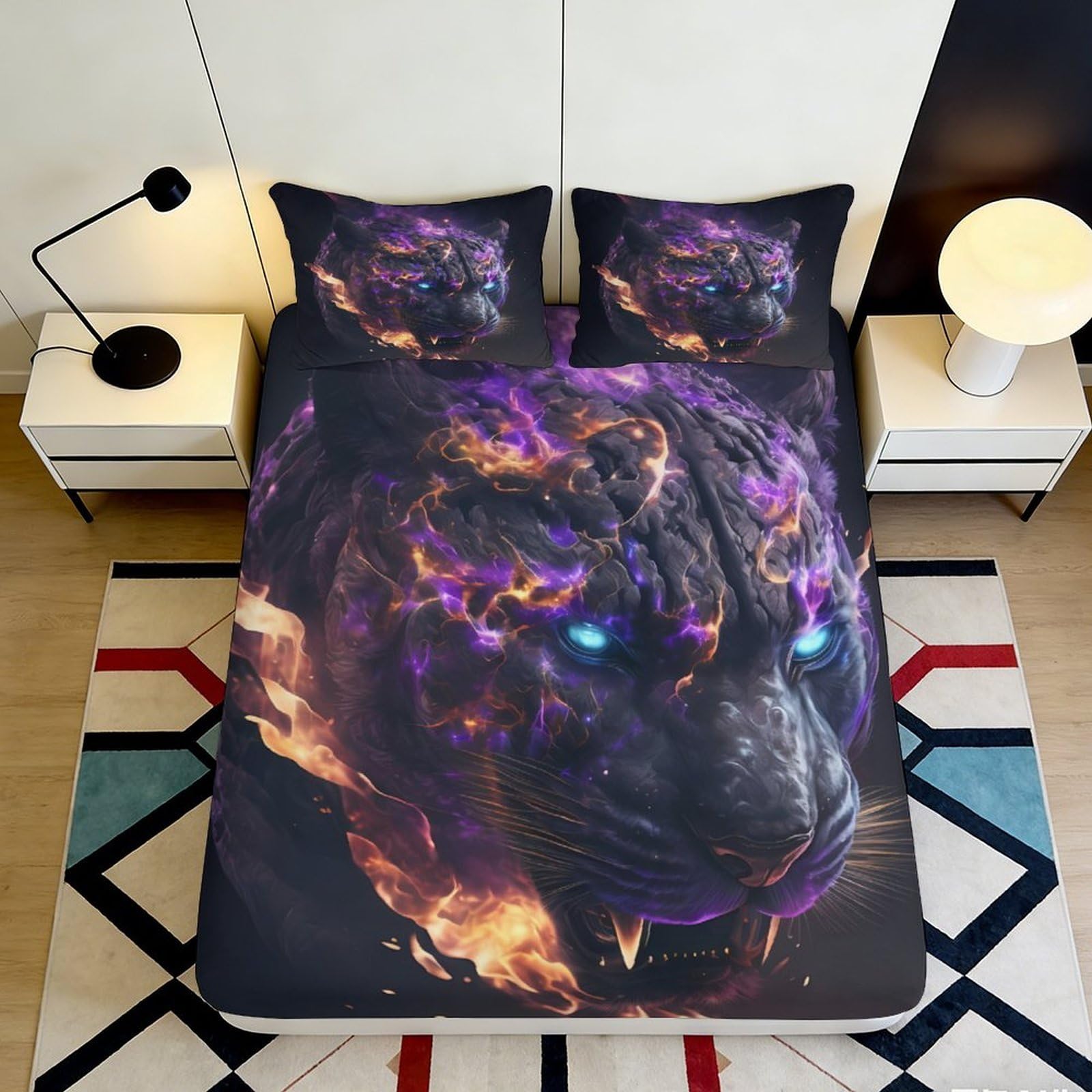 Pnayamiorkfel Style-9 3D Printed Fiery Panther Fitted Sheet Microfiber Soft Mattress Cover For Bedroom Guest Room Decor Protection 90X200x25cm