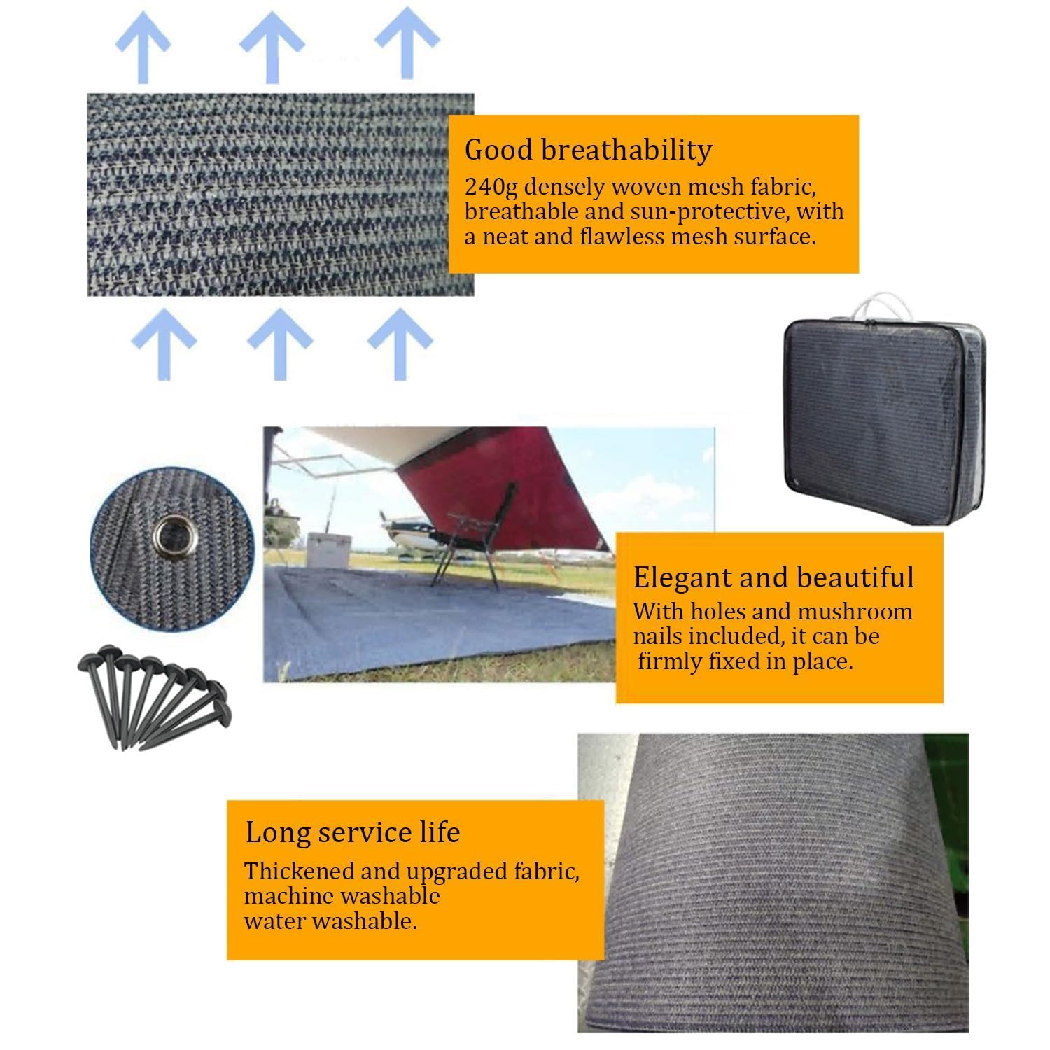 Alfombra De Suelo De Camping 3mx2,5m Polietileno HDPE con Ojales Acero Inoxidable Lavable