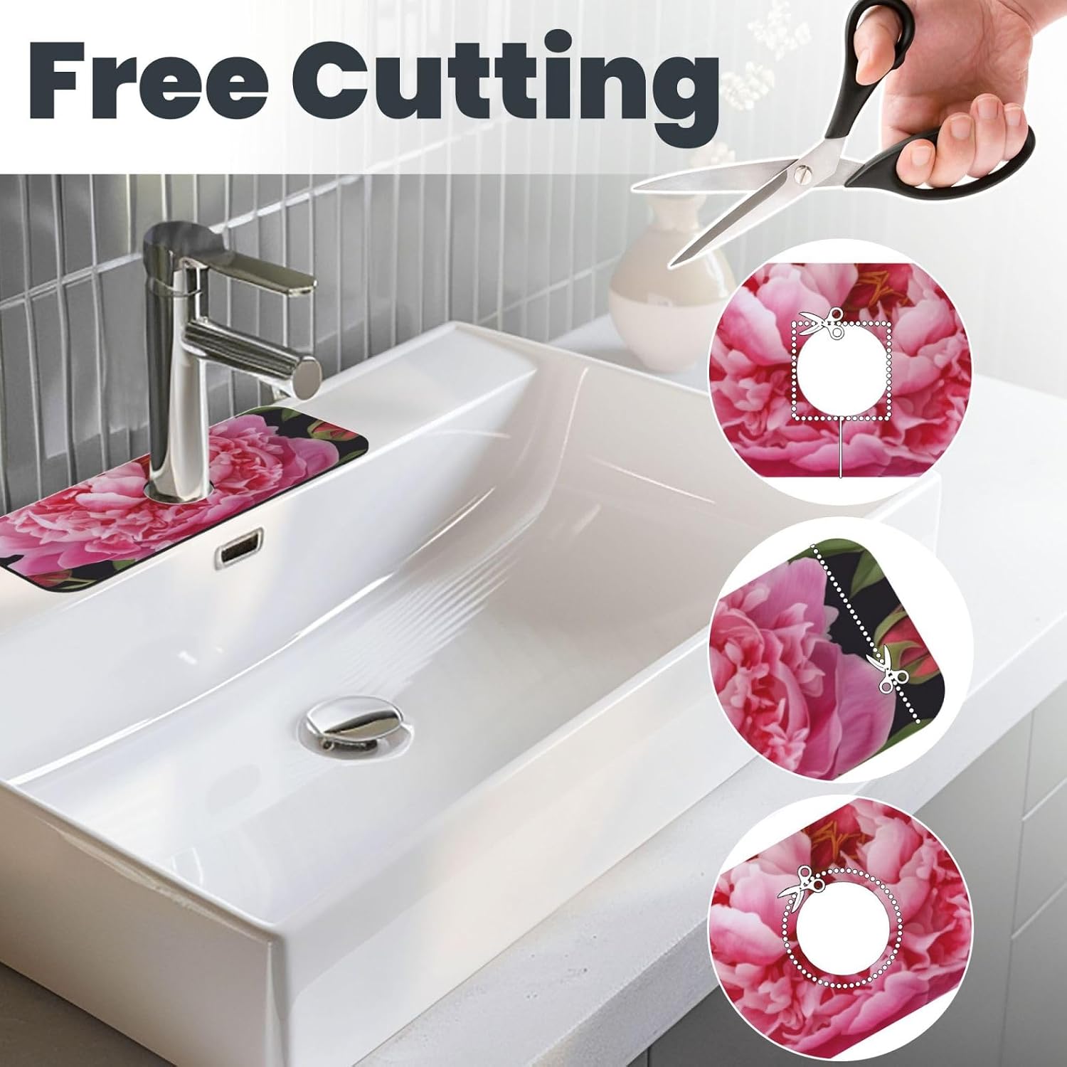 Faucet Mat for Kitchen Sink, Super Absorbent Sink Splash Guard, Fast Drying Mat Garden Peony Sink Gadgets Splash Guard Behind Faucet Drip Catcher for Bathroom, 15"x 5.5" image 3