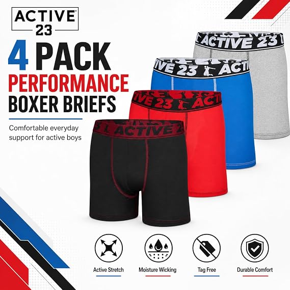 Boys Boxer Briefs - Pack of 4, 5 or 6 - Comfortable and Durable Underwear