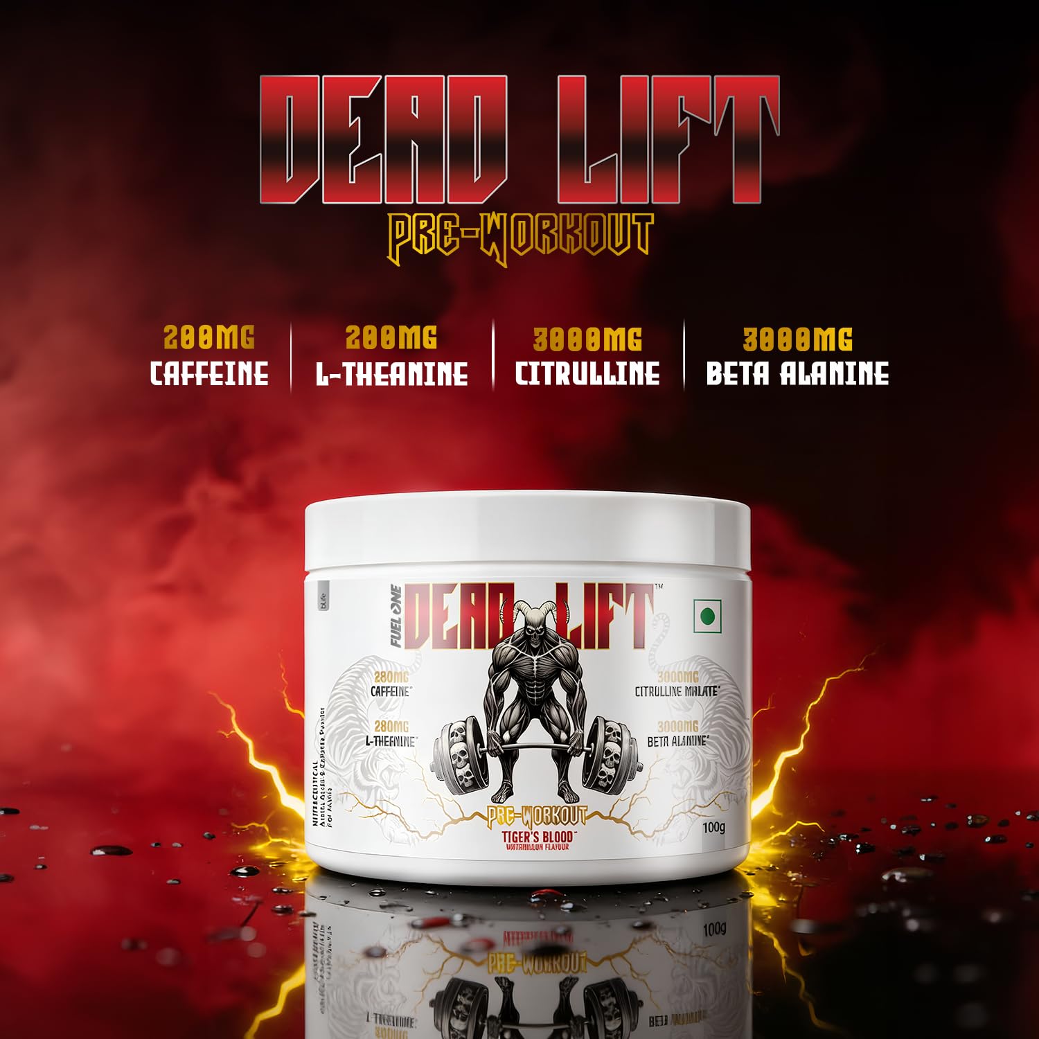 FUELONE Dead-Lift Pre-Workout, Tiger's Blood Watermelon, 100g — Amazon image 2