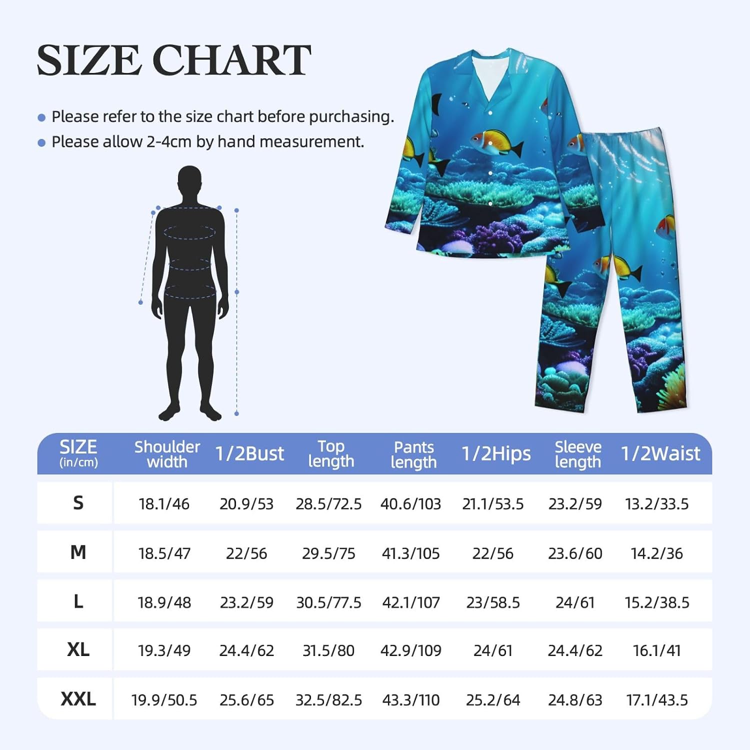 Tranquil Underwater Scenery Print Luxurious Mens Pajamas Set,Soft Breathable Pajamas, Perfect For Winter Christmas