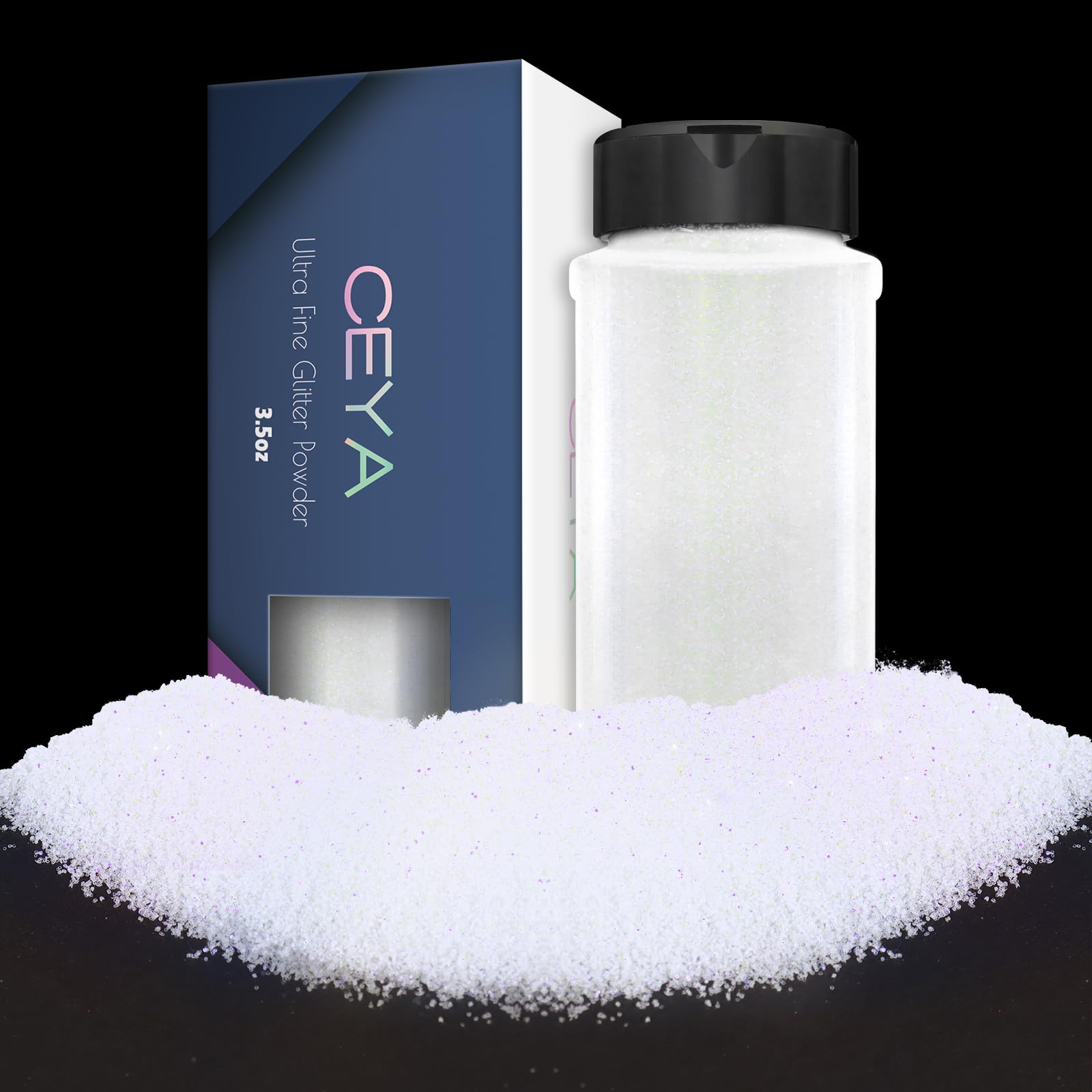 Ceya Ultra Fine Glitter Powder，3.5oz/ 100g Iris White Craft Glitter Powder Mixed Fine Iridescent Nail Sequins Flakes for Epoxy Resin, DIY Crafts Tumblers Painting, Scrapbooking, Christmas Decor