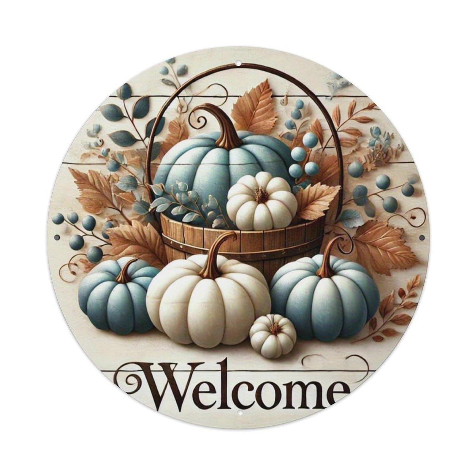 Autumn Pumpkin Basket Welcome Sign Metal Tin Sign Plaque