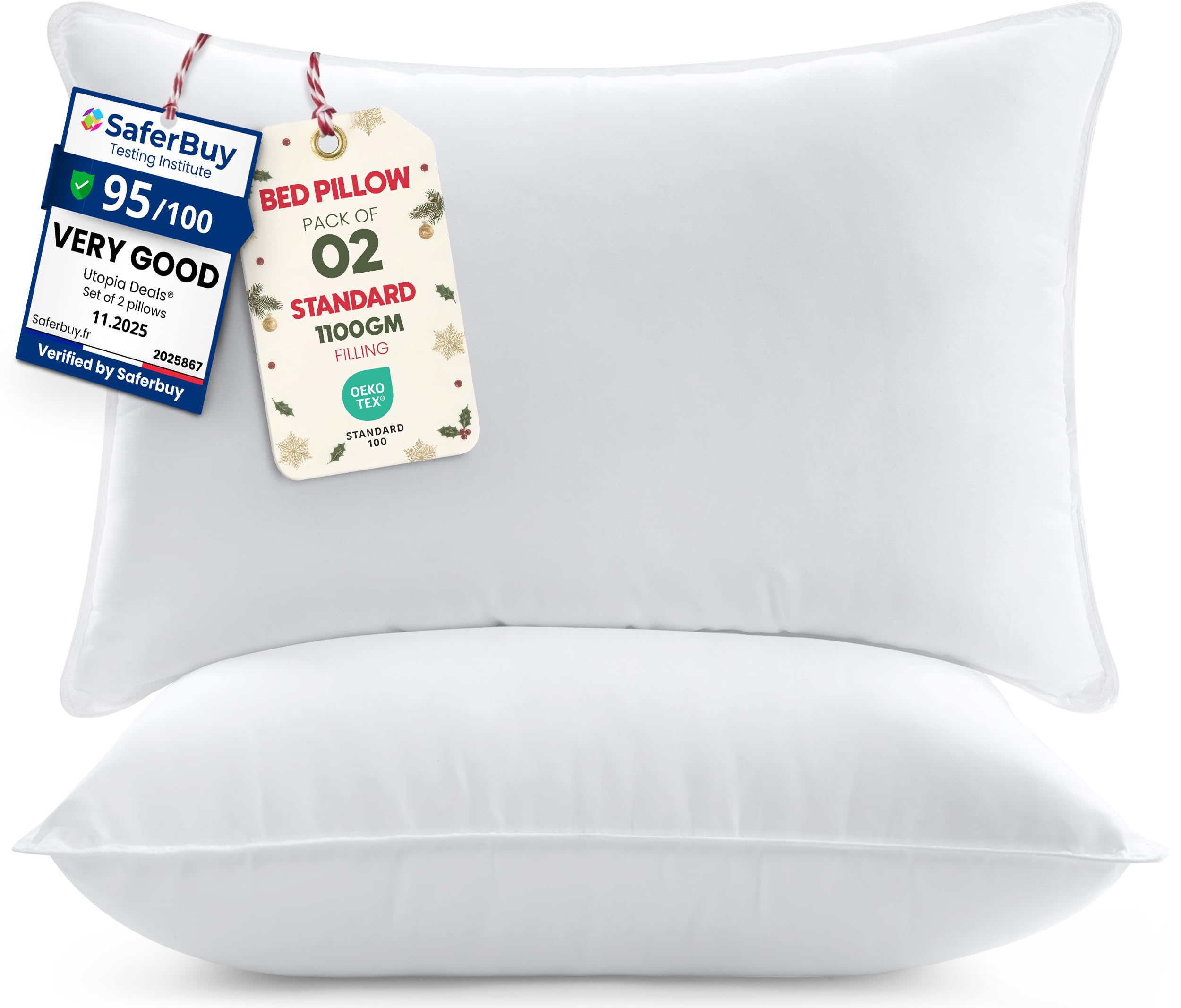 Utopia Bedding Pillows 2 Pack, (UK Standard, White) Hotel Quality Luxury Bed Pillow for Back, Stomach or Side Sleepers