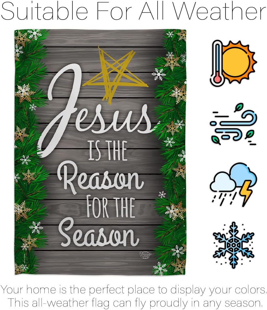 Jesus is the Reason for Season Garden Flag - Winter Nativity Three King Religious Holy Family Wintertime Christian - House Decoration Banner Small Yard Gift Double-Sided Made In USA 13 X 18.5