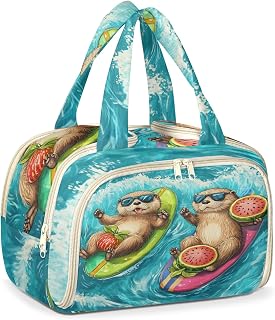 Funny Otter Summer Theme Travel Toiletry Bag for Women | Lightweight Puffy Toiletry Bag with Handle for Accessories Toiletries Large Cosmetic Makeup Organizer with Wet-Dry Separation