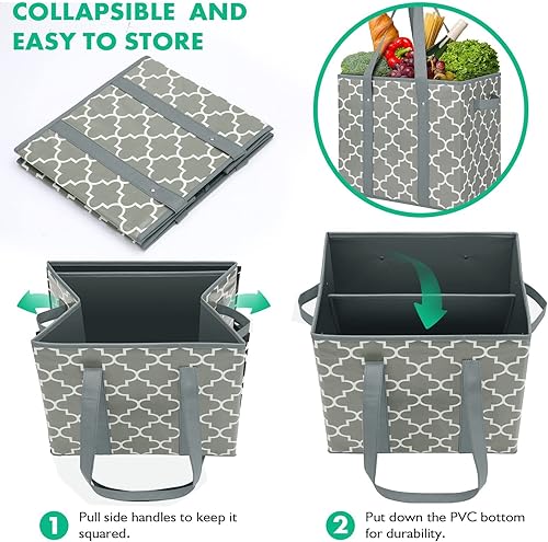 Miniatura 5 de WISELIFE Paquete de 6 bolsas de comestibles reutilizables plegables lavables canastas resistentes al agua bolsa de compras color gris