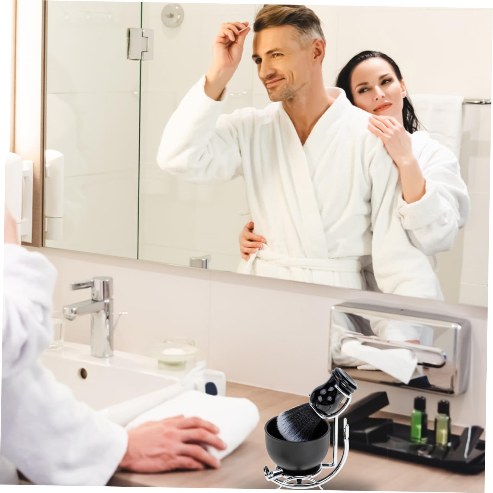 Beaupretty Barba Uomo Pennello e Ciotola da Barba Kit Rasatura Completo per Uomo e Supporto per Pennello