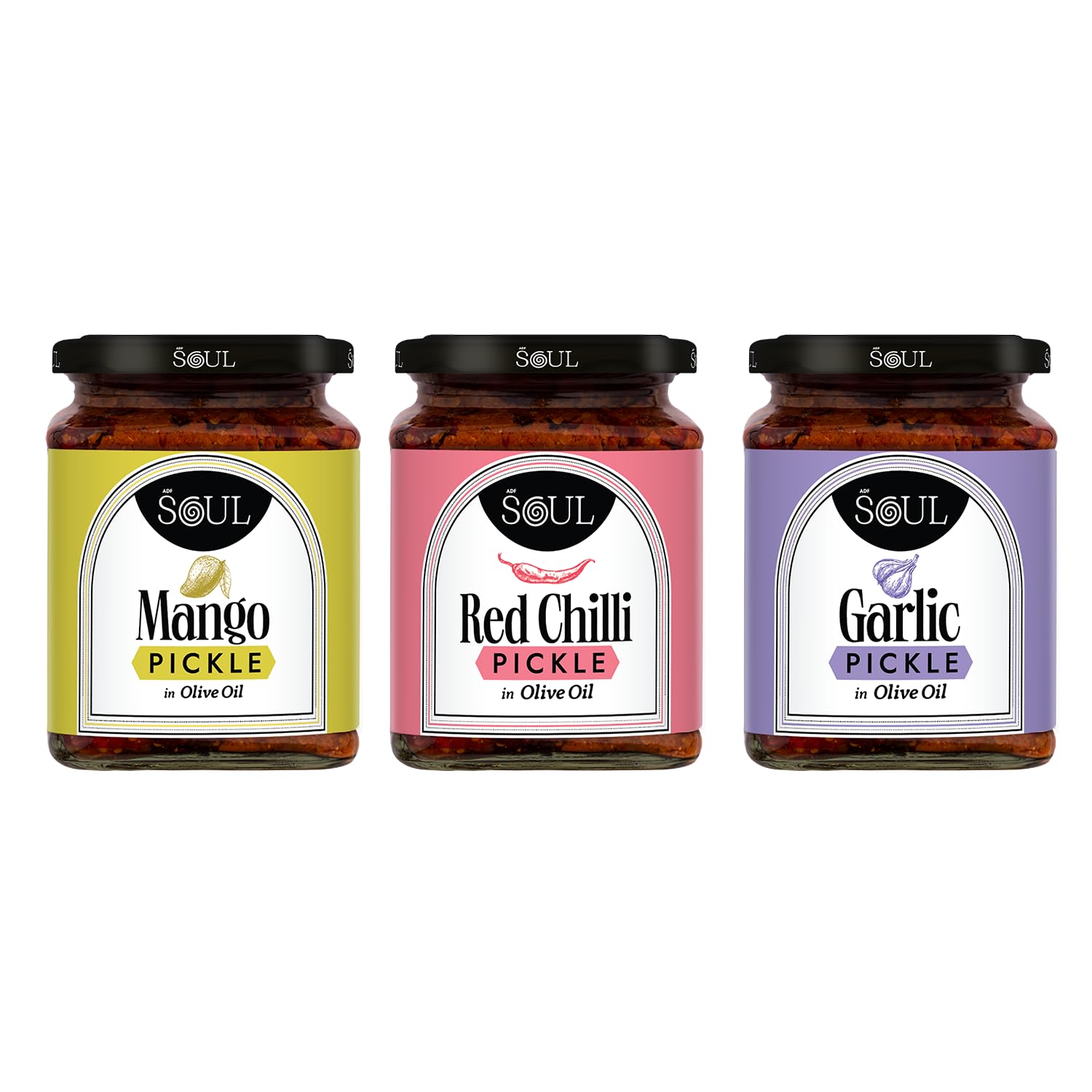 Soul Mango Pickle Combo Made in Olive Oil Pack of 3 (Mango 275 GM + Red Chilli 265 GM + Garlic 275 GM)