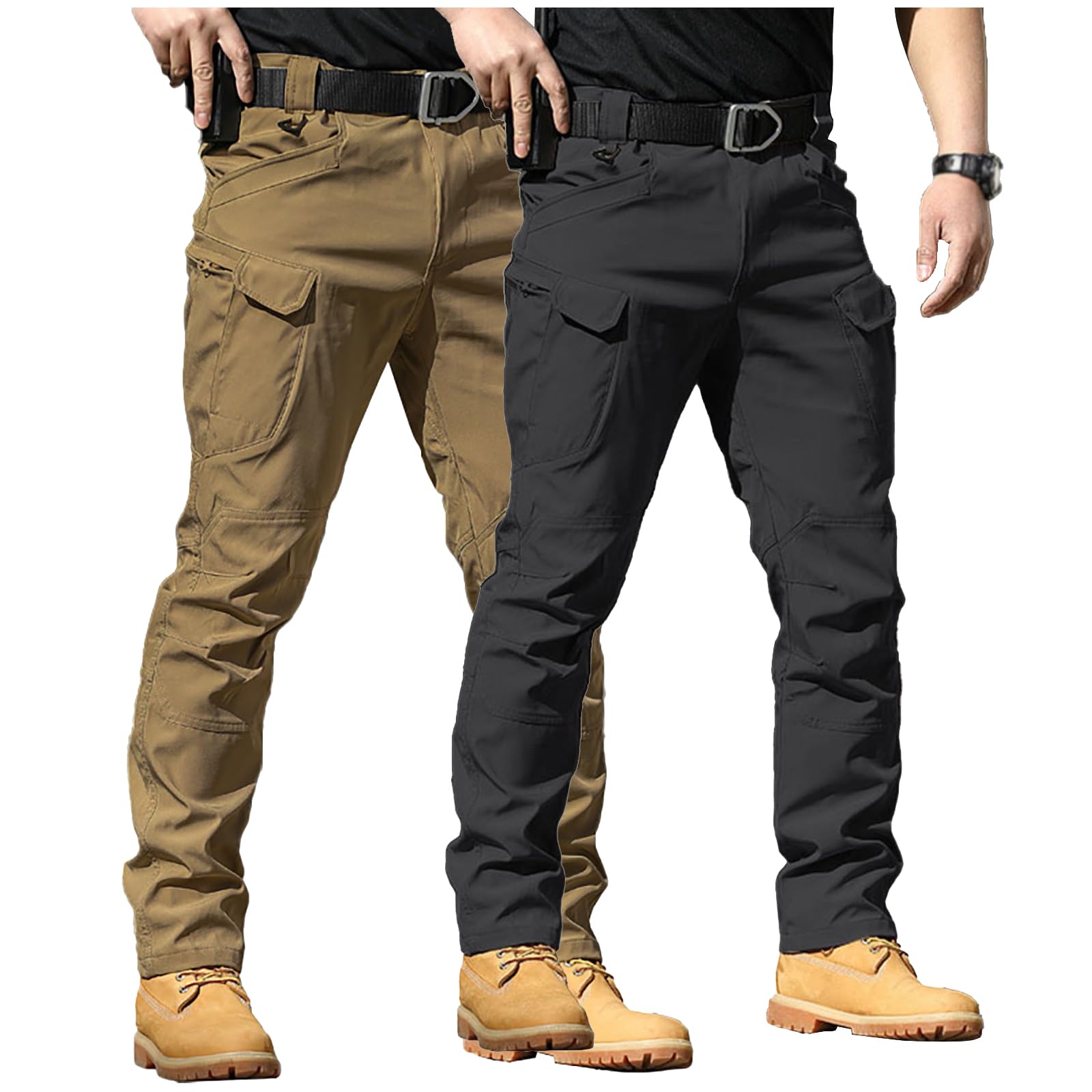 Lot de 2 Pantalon Tactique Homme Cargo Treillis Militaire Randonnée Chasse Pantalon de Travail Pantalon Cargo Homme Tactique Combat Stretch Extensible Séchage Rapide (Pas de Ceinture)