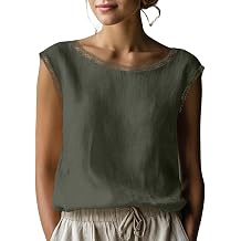 Women Lace Trim Blouse Cap Sleeve Round Neck Relaxed Casual Top
