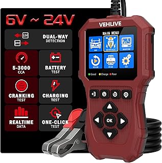 Car Battery Tester 6V 12V 24V, 5-3000CCA Automotive 12V and 24V Dual Circuit Testing, Load/Alternator Tester, Digital Auto Battery Analyzer Charging Cranking System Tester for All Cars Motorcycle Boat