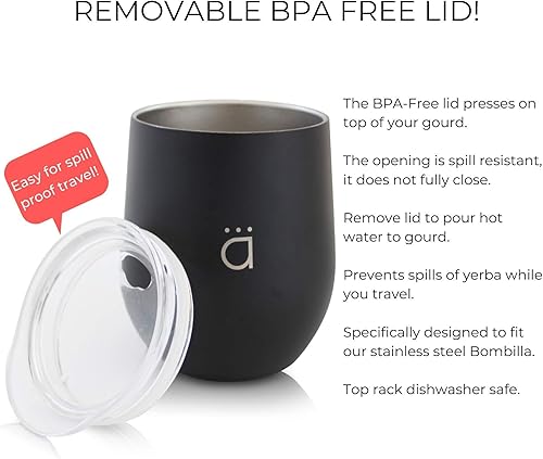 Miniatura 9 de Kalmateh Yerba Mate Gourd - Vaso mate de acero inoxidable de doble pared con tapa libre de BPA, filtro de bombilla y limpiador de bombillas (mármol,