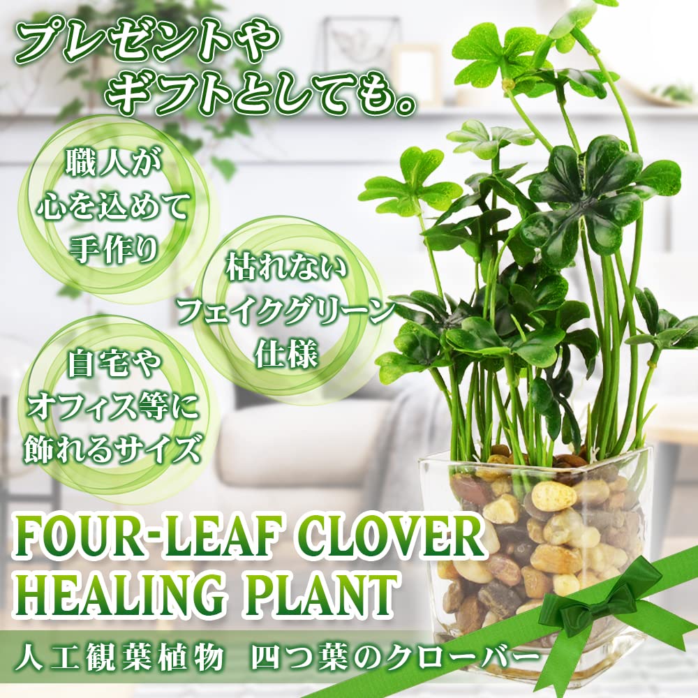 Amazon｜四つ葉のクローバー 光触媒 人工観葉植物 ガラス鉢 お手入れ