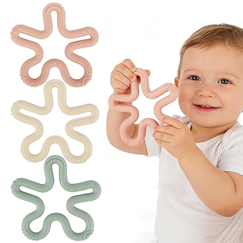 Fu Store Paquete de 3 anillos mordedores de flores de coral, juguetes de dentición para bebés, juguetes de silicona para bebés de 0 a 6 0 a 12 0 a