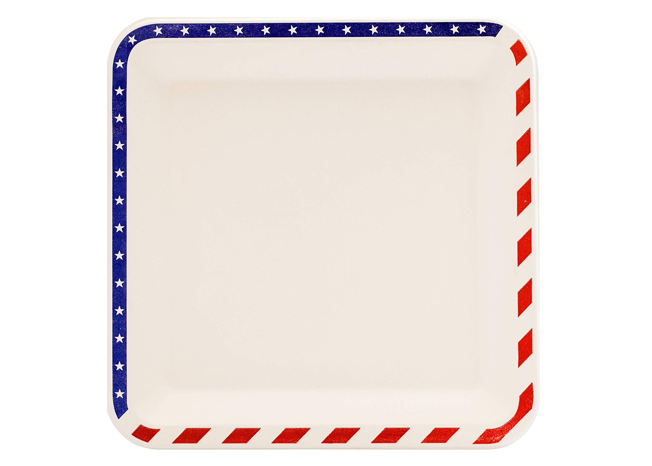 [50 COUNT] 9.5" inches American Flag Contemporary Disposable Square Plate - Made From Natural Plant Fibers Compostable Eco Friendly Paper Plastic Alternative 100% by-product (Red/White/Blue)