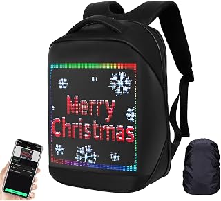 Welaso Smart Bluetooth LED Backpack with Colorful LED Sign Panel and Programmable, DIY Laptop Daypack Bag,Black (Medium 21L,with Rain Cover)