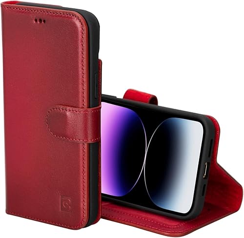 BOULETTA Funda compatible con iPhone 15 Pro Max para mujeres y hombres, cartera de cuero de grano completo, funda magnética desmontable, tarjetero y