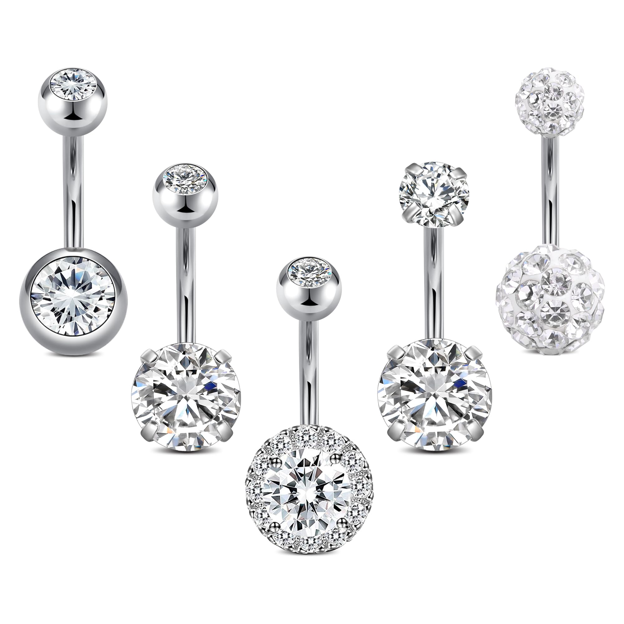 Crdifu 5stk Bauchnabelpiercing 10mm Bauchnabel Piercing Barbell Set 14 Gauge aus 316L Chirurgenstahl Piercing Schmuck Silber Gold Rosegold