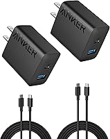 Anker 20W Dual-Port USB-C Wall Charger 2-Pack with Cables for iPhone 17/16/15, iPad Pro - Fast Charging Black