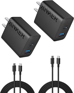 Anker 20W Dual-Port USB-C Wall Charger 2-Pack with Cables for iPhone 17/16/15, iPad Pro - Fast Charging Black