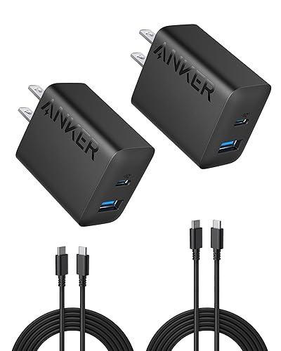Anker iPhone 17/16 Charger, 2-Pack 20W Fast USB C Charger Block, for iPhone 16/16 Pro Max/15 Series/iPad Pro and More (Black, 2 Pack & 2 Cable)