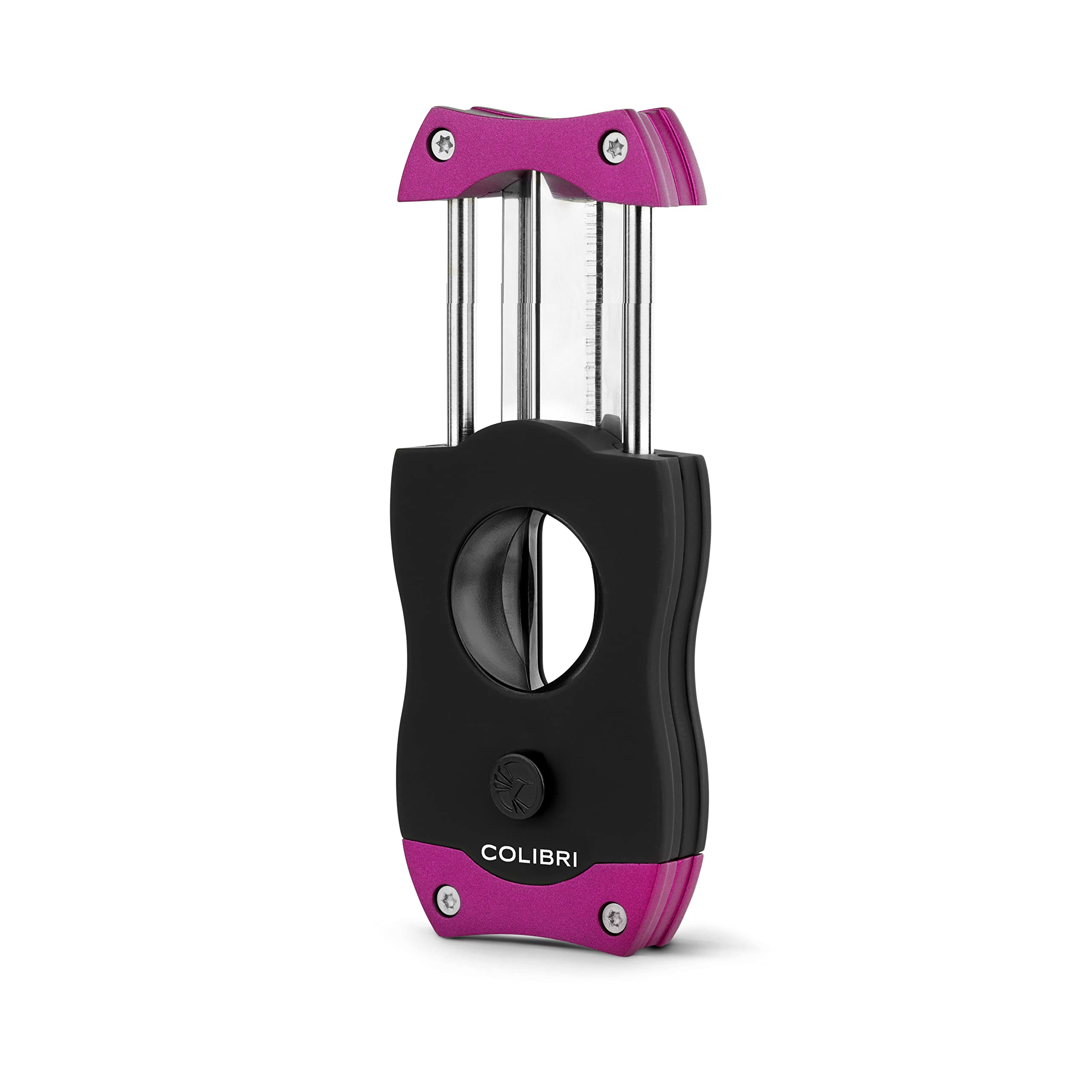 Colibri Obcinarka do cygar V-Cut, czarna z fioletowym wykończeniem, sprężynowe zwalnianie, głębokie cięcie w kształcie litery V 7 mm, do 60+, cygara, ergonomiczna konstrukcja
