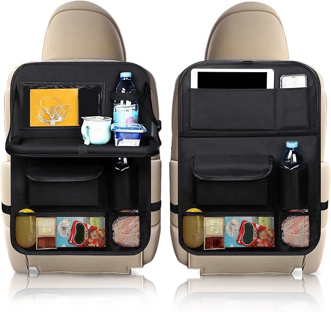 Car Seat Protector with Folding Tablet Holder, Multi-Pocket Swing Arm Holder, Snack...