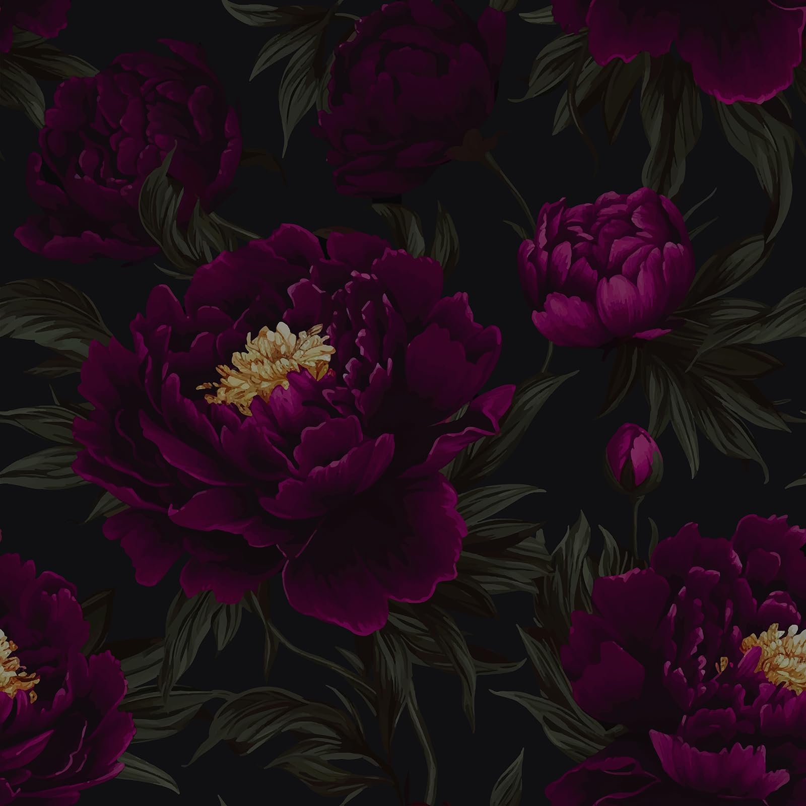 Papier peint floral foncé CRE8TIVE pour masquer un mur abîmé sans colle