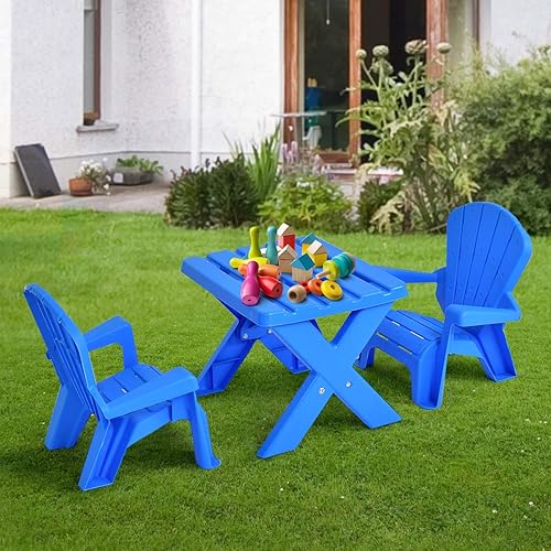 Miniatura 11 de Costzon Juego de mesa y silla para niños, mesa de actividades al aire libre y sillas Adirondack para picnic, jardín, patio, patio trasero y playa