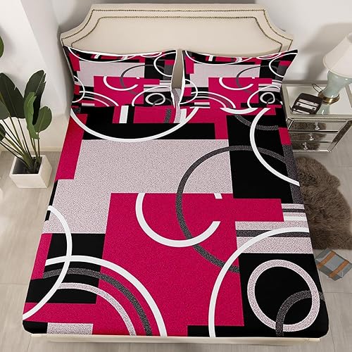 Vista 14 de Juego de sábanas modernas de tamaño Queen, color amarillo, gris y negro, juego de sábanas geométricas a rayas para niños, niñas, niños y Multi 039