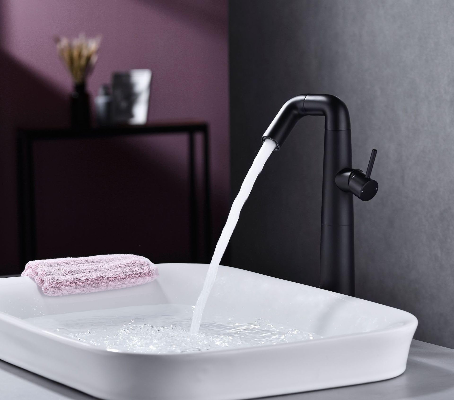 Warm- und Kaltwaschtischarmatur drehbares Waschbecken mit drehbarer Mundspülung, niedrig - grau