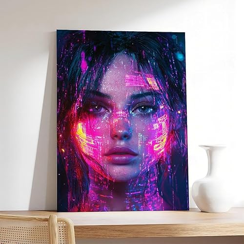 Miniatura 7 de XAHOR Urban Cyberpunk - Retrato de neón  Arte digital femenino futurista retro para pared, póster artístico y arte de pared, póster moderno para
