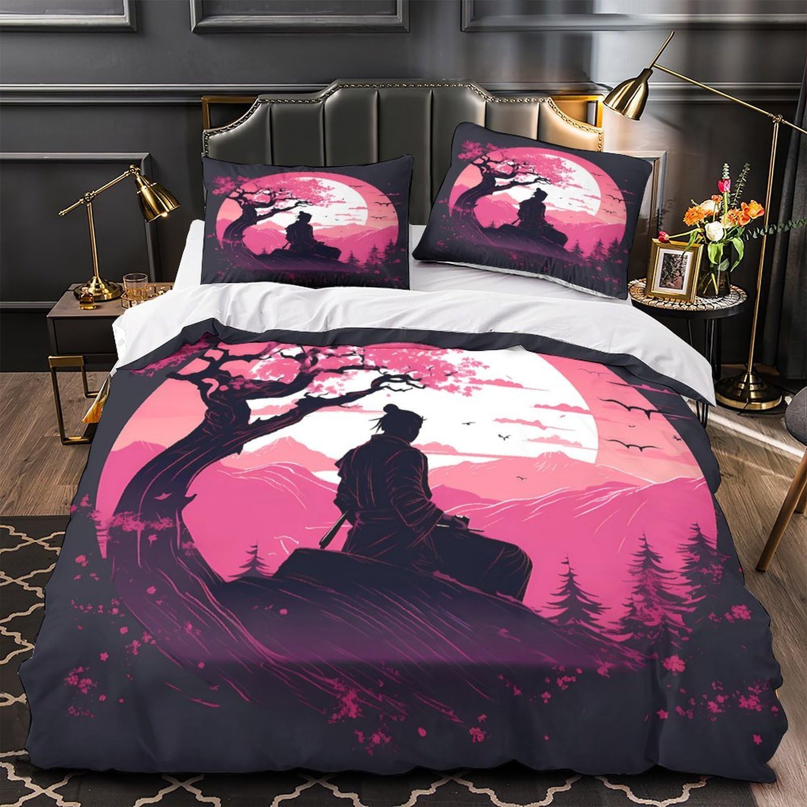 Housse de couette samouraï rose pour une chambre zen et moderne